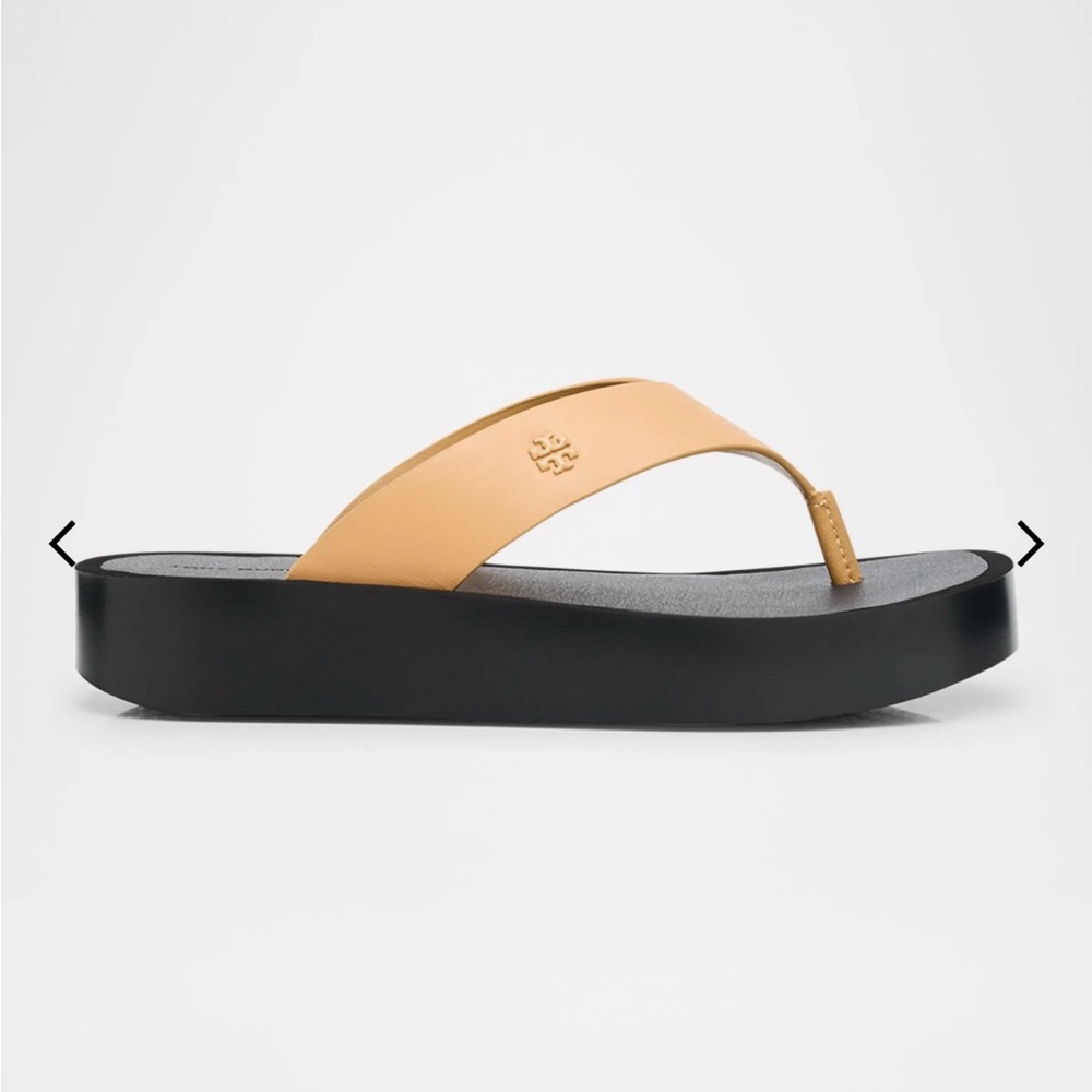 Tory Burch Leather Platform Black and Tan Sandals Size 8